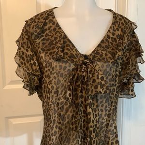 Lauren Ralph leopard print blouse size Large